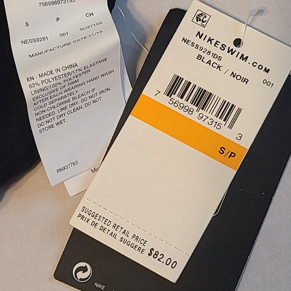 Nike Shiny Black Womens Swimsuit Top Striped Perforated NWT Small Adj Straps - Picture 4 of 11